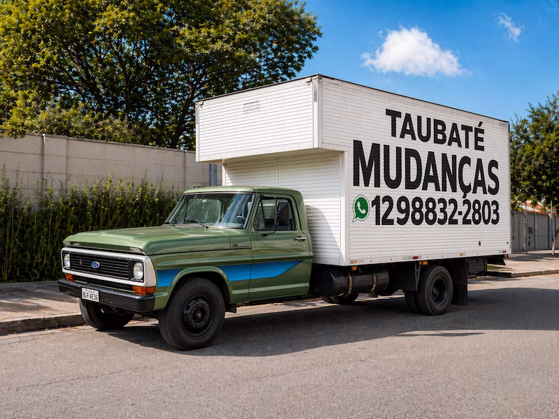 Caminhão baú usado nos transportes da Taubaté Mudanças